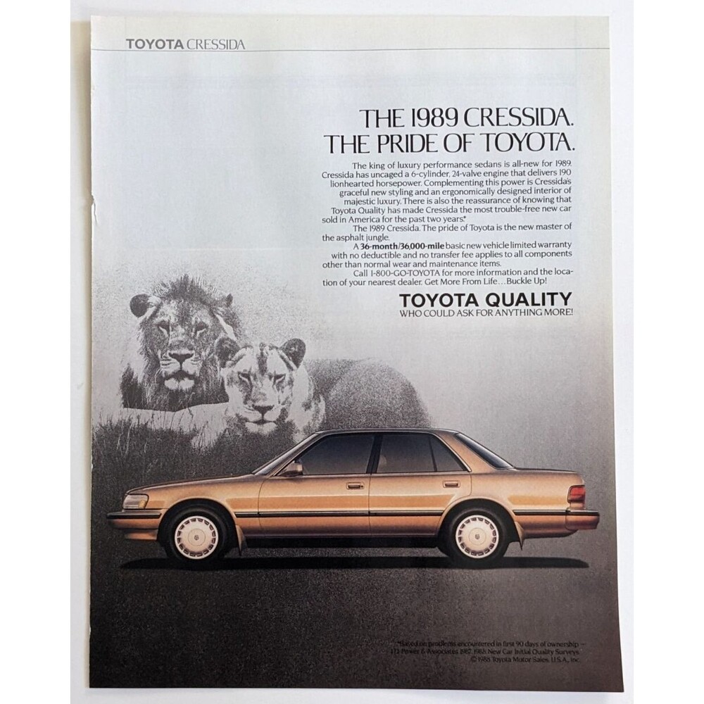 Vintage 1989 Toyota‎ Cressida Car “The Pride Of Toyota” Lions Magazine Print Ad